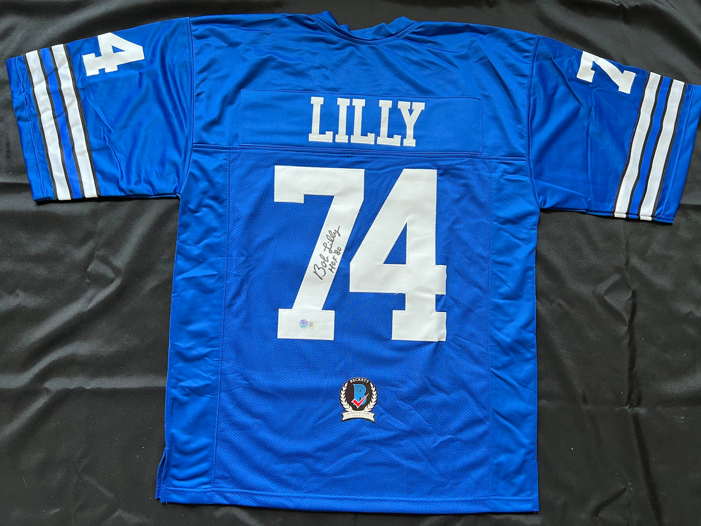 BOB LILLY SIGNED BLUE JERSEY Size 2XL Dallas Cowboys w/HOF 80 BAS COA