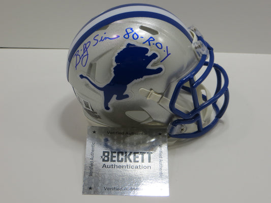 BILLY SIMS SIGNED DETROIT LIONS MINI HELMET w/ 80 ROY OU Sooners BAS