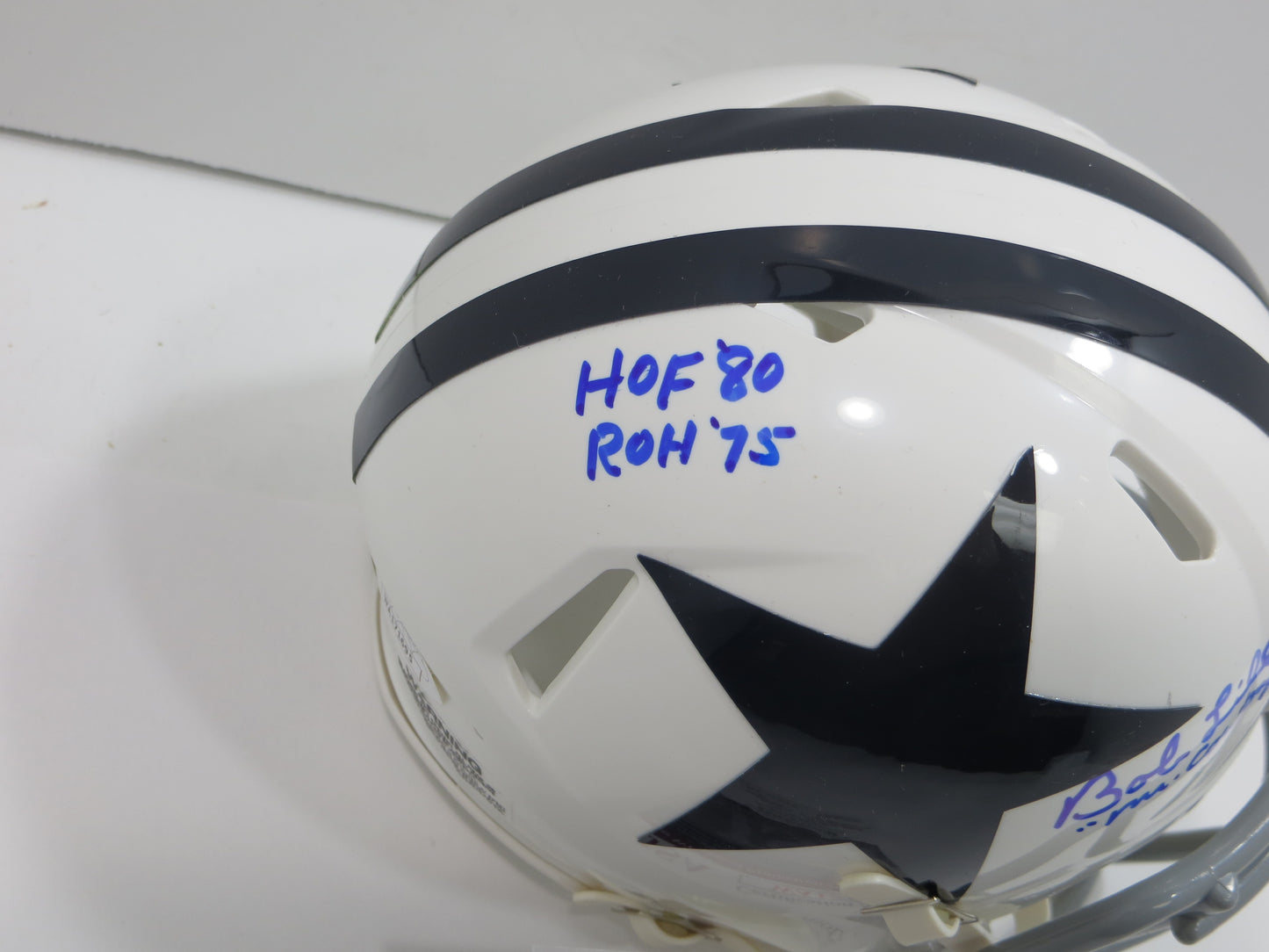 BOB LILLY SIGNED DALLAS COWBOYS MINI WHITE THROWBACK HELMET w/3 INSCs JSA