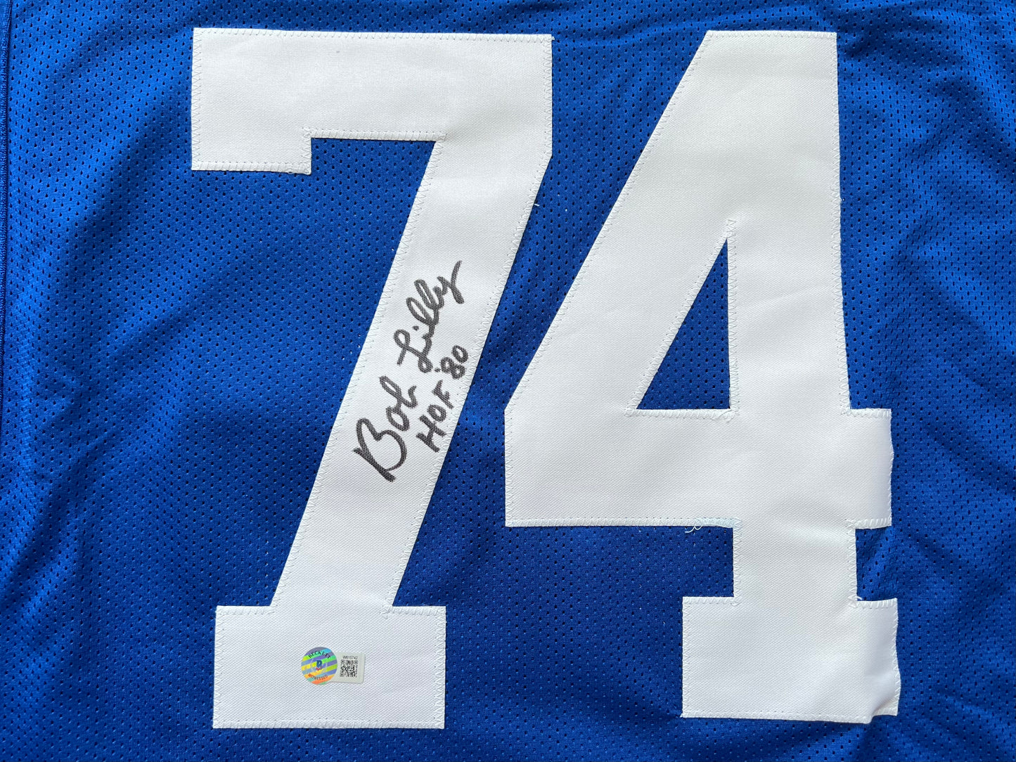BOB LILLY SIGNED BLUE JERSEY Size 2XL Dallas Cowboys w/HOF 80 BAS COA