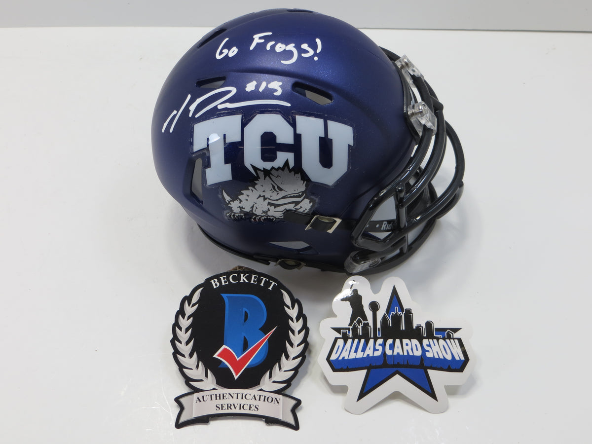 MAX DUGGAN TCU HORNED FROGS SIGNED Purple MINI HELMET wGoFrogs BAS