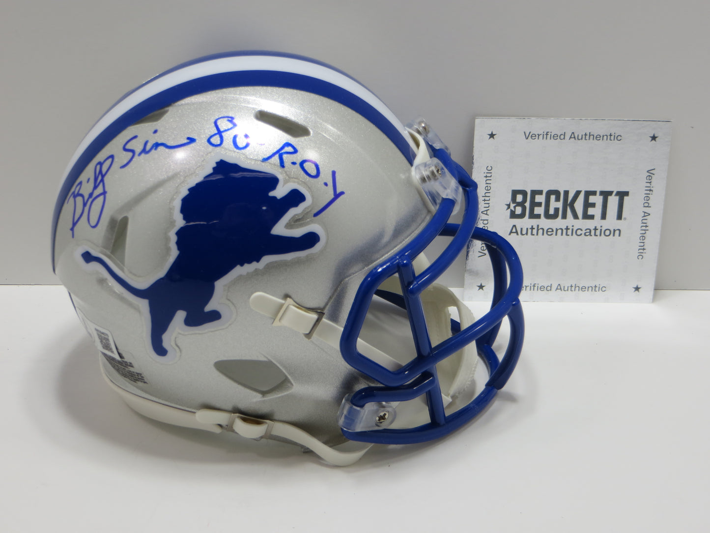 BILLY SIMS SIGNED DETROIT LIONS MINI HELMET w/ 80 ROY OU Sooners BAS