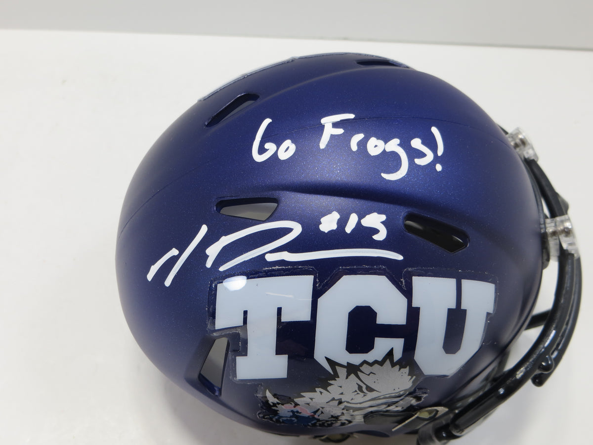 MAX DUGGAN TCU HORNED FROGS SIGNED Purple MINI HELMET wGoFrogs BAS