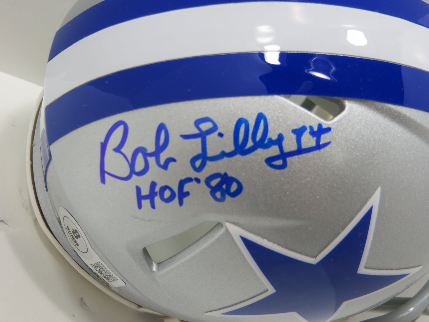 BOB LILLY SIGNED DALLAS COWBOYS RIDDELL MINI TB HELMET w/HOF 80 BAS COA