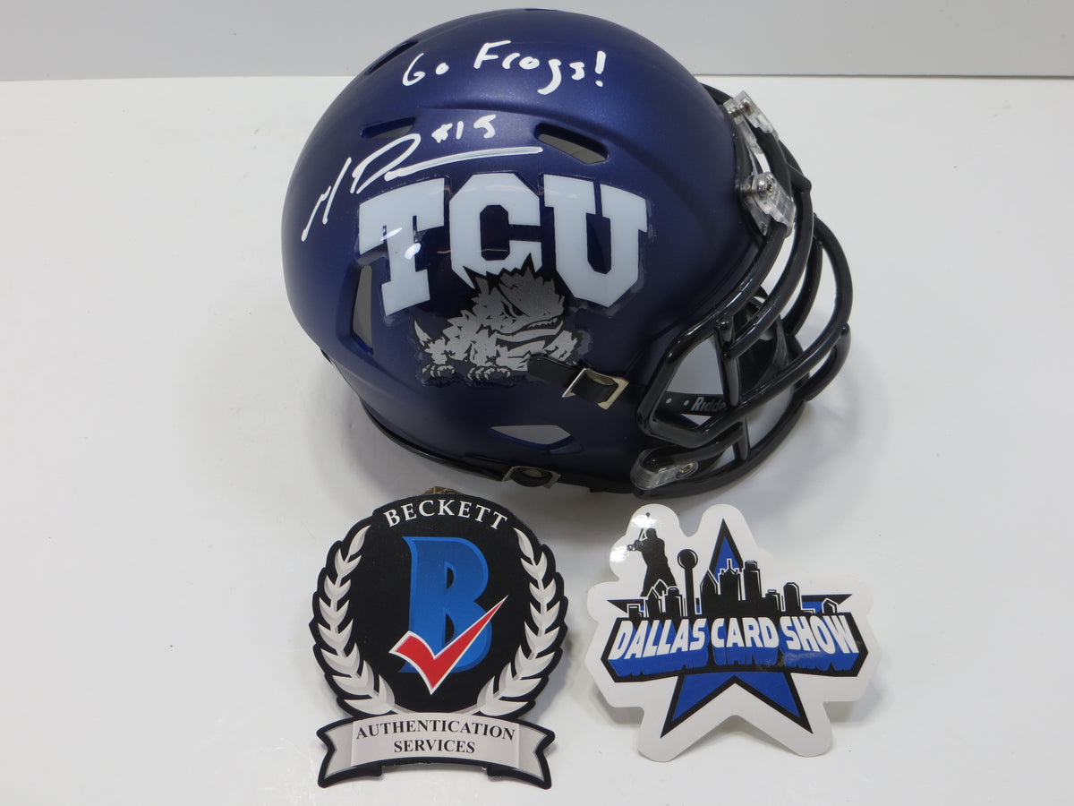 MAX DUGGAN TCU HORNED FROGS SIGNED Purple MINI HELMET wGoFrogs BAS
