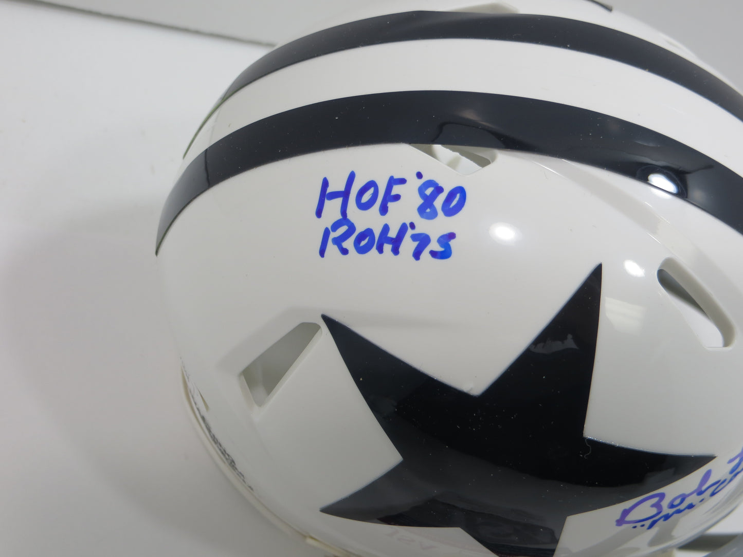 BOB LILLY SIGNED DALLAS COWBOYS MINI WHITE THROWBACK HELMET w/3 INSCs JSA