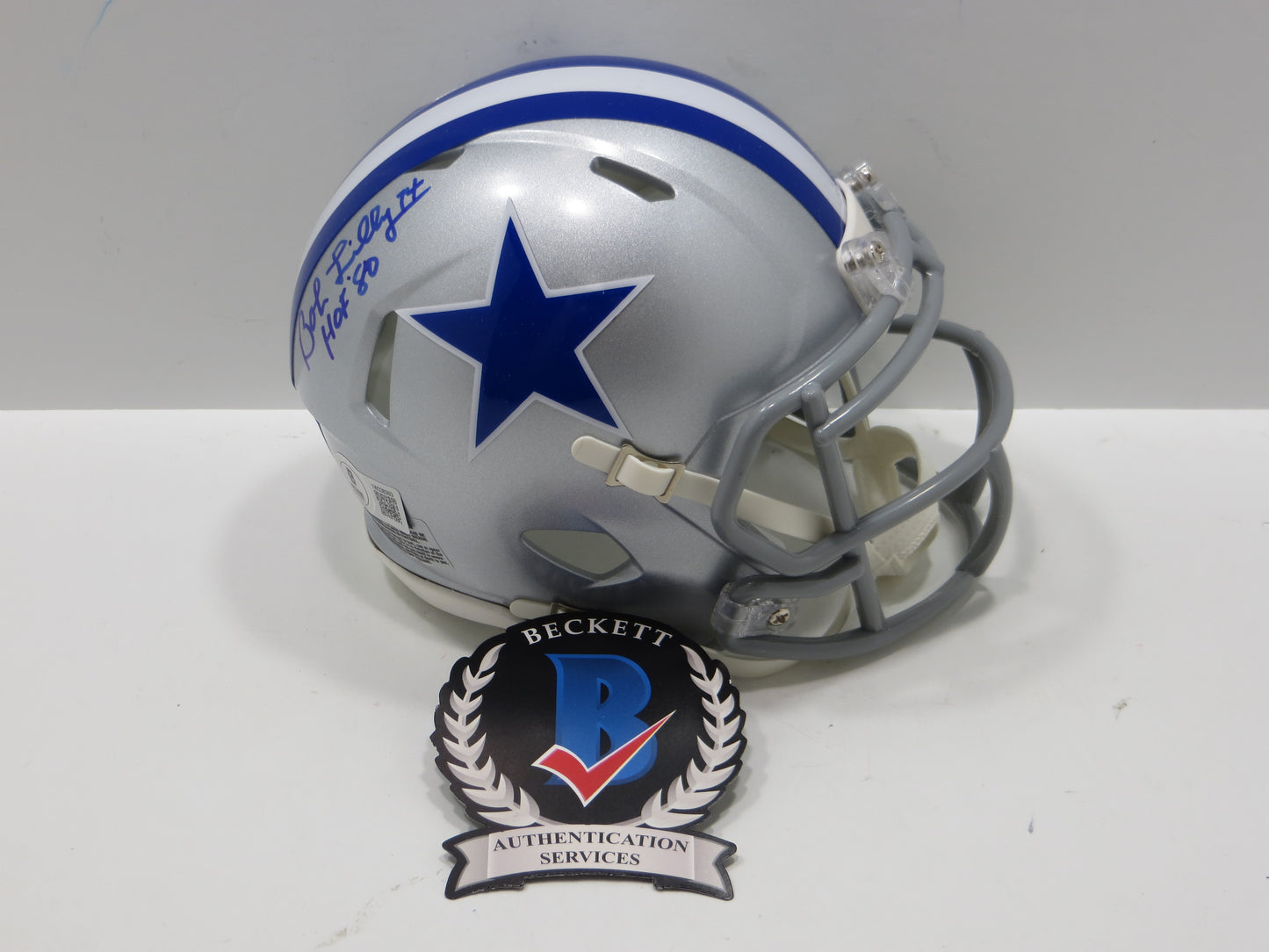 BOB LILLY SIGNED DALLAS COWBOYS RIDDELL MINI TB HELMET w/HOF 80 BAS COA