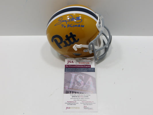 TONY DORSETT SIGNED PITT PANTHERS THROWBACK MINI HELMET w/76 HEISMAN JSA