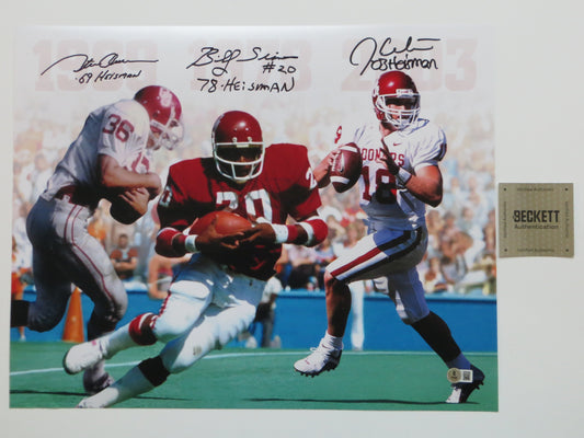 OKLAHOMA OU SOONERS HEISMAN BILLY SIMS STEVE OWENS JASON WHITE SIGNED Custom 16x20 BAS