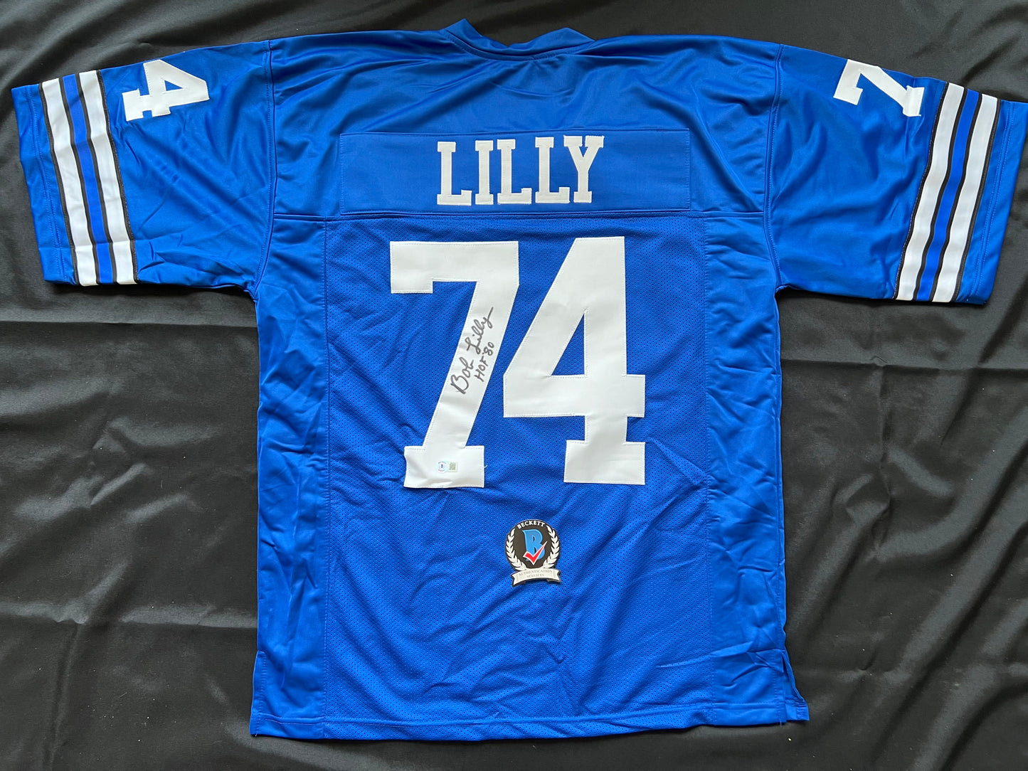 BOB LILLY SIGNED BLUE JERSEY Size 2XL Dallas Cowboys w/HOF 80 BAS COA