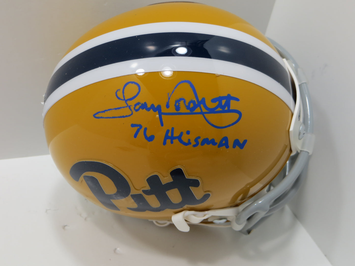 TONY DORSETT SIGNED PITT PANTHERS THROWBACK MINI HELMET w/76 HEISMAN JSA