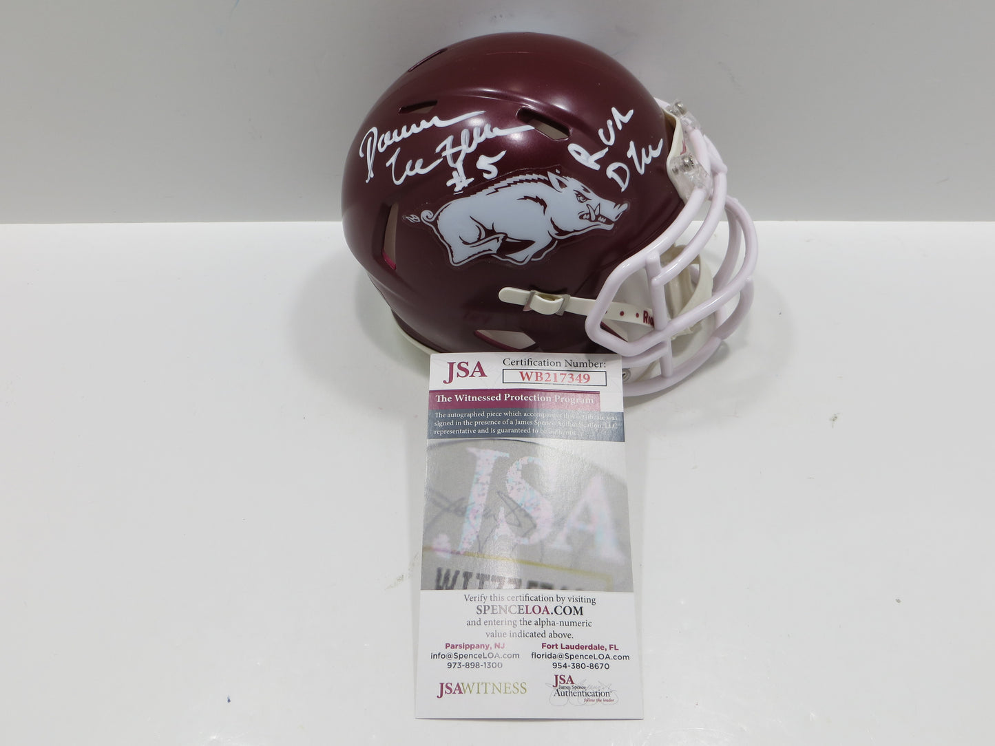 DARREN McFADDEN SIGNED ARKANSAS RAZORBACKS Riddell MINI HELMET wRunDMC BAS