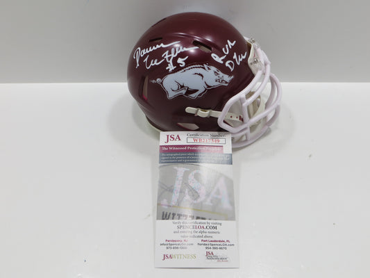 DARREN McFADDEN SIGNED ARKANSAS RAZORBACKS Riddell MINI HELMET wRunDMC BAS