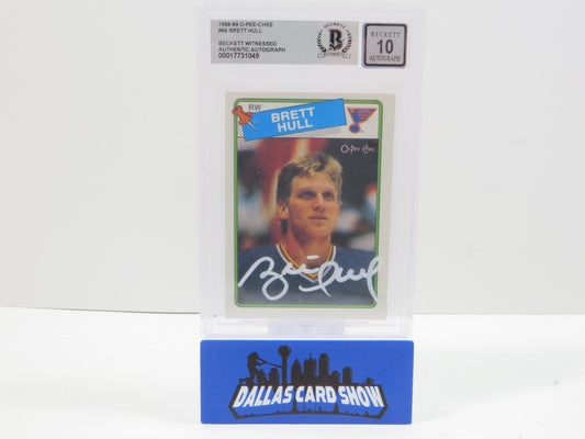 BRETT HULL SIGNED 1988-89 O-Pee-Chee OPC #66 BAS BGS SLAB AUTO 10 Blues Stars