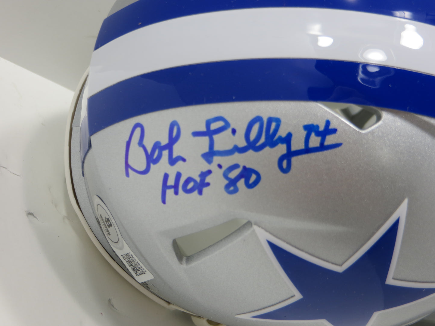 BOB LILLY SIGNED DALLAS COWBOYS RIDDELL MINI TB HELMET w/HOF 80 BAS COA