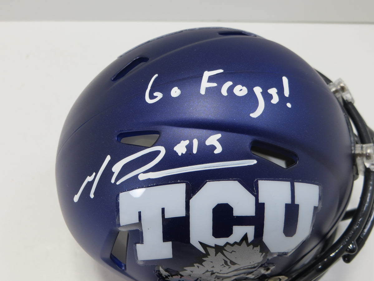MAX DUGGAN TCU HORNED FROGS SIGNED Purple MINI HELMET wGoFrogs BAS