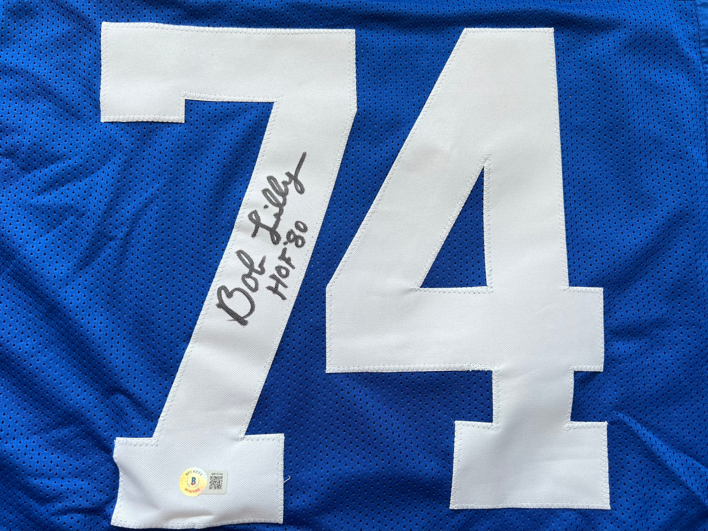 BOB LILLY SIGNED BLUE JERSEY Size 2XL Dallas Cowboys w/HOF 80 BAS COA