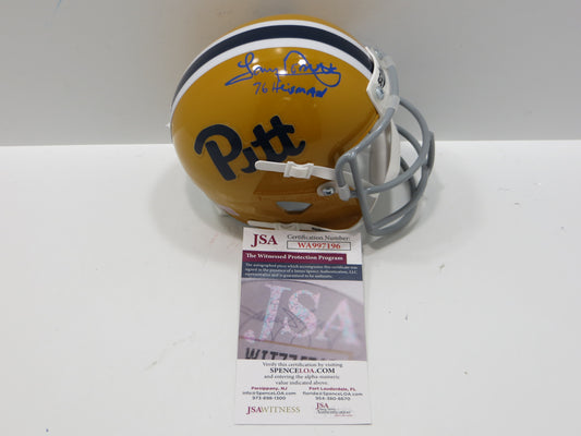 TONY DORSETT SIGNED PITT PANTHERS THROWBACK MINI HELMET w/76 HEISMAN JSA