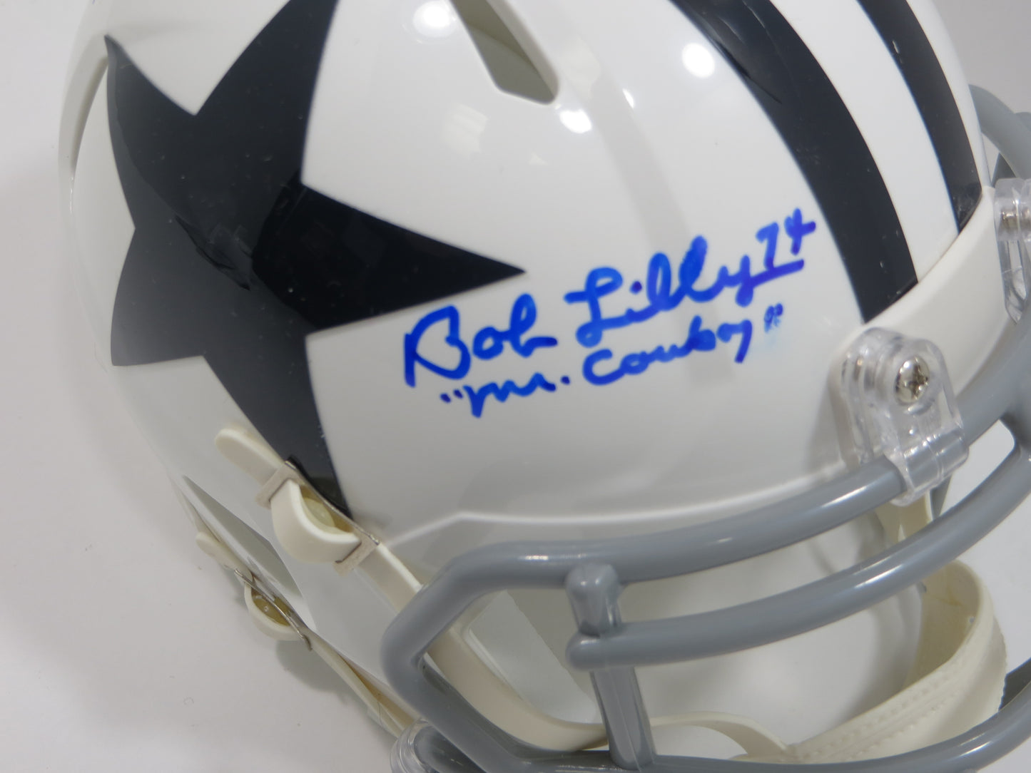 BOB LILLY SIGNED DALLAS COWBOYS MINI WHITE THROWBACK HELMET w/3 INSCs JSA