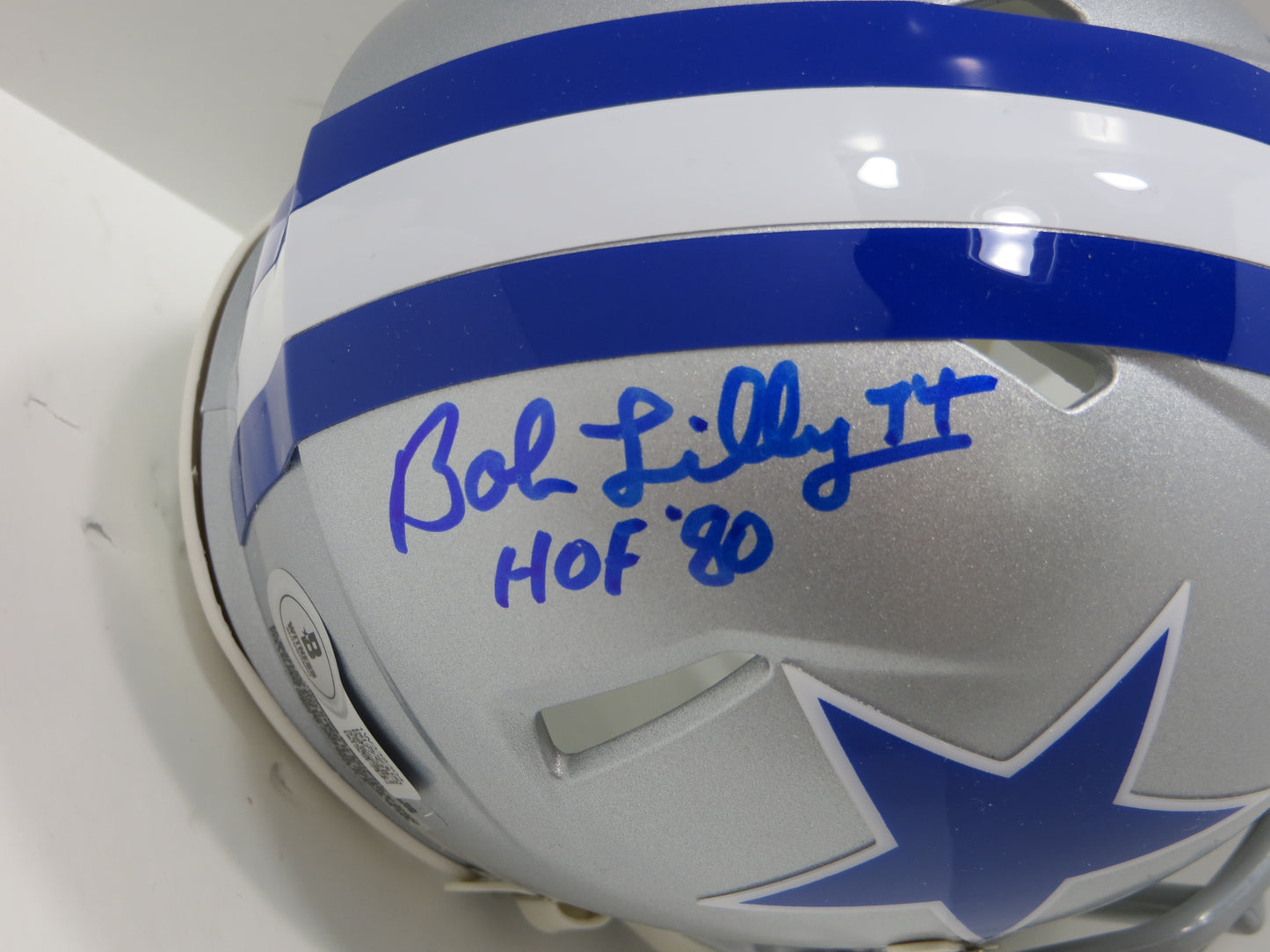BOB LILLY SIGNED DALLAS COWBOYS RIDDELL MINI TB HELMET w/HOF 80 BAS COA