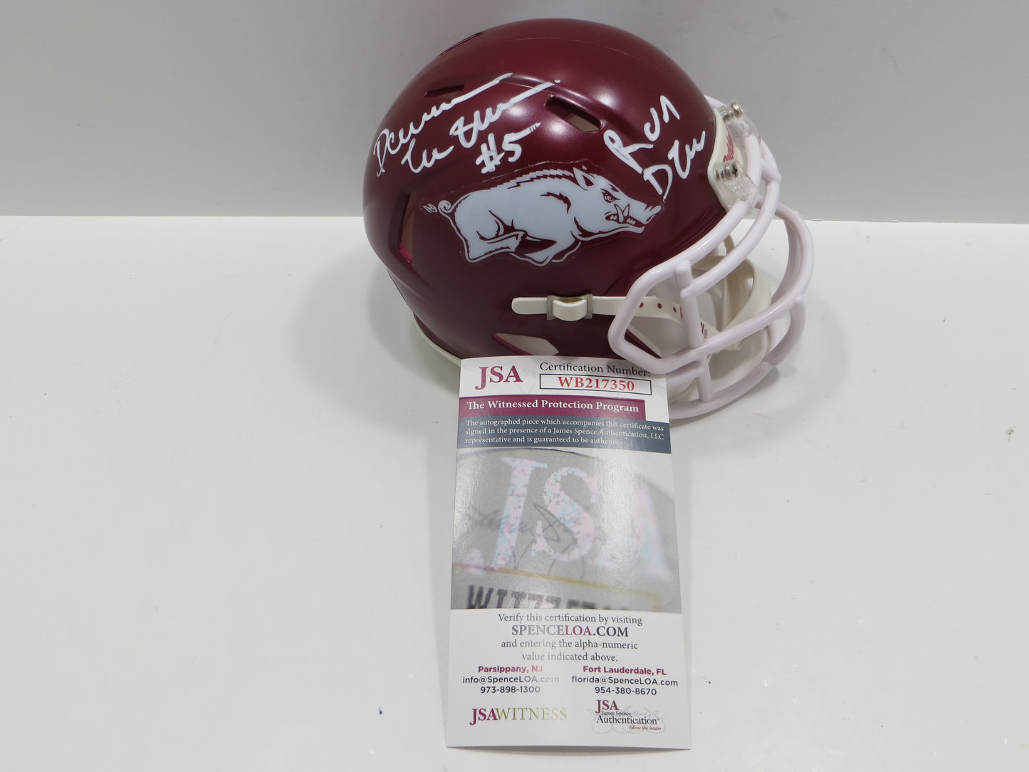 DARREN McFADDEN SIGNED ARKANSAS RAZORBACKS Riddell MINI HELMET wRunDMC BAS