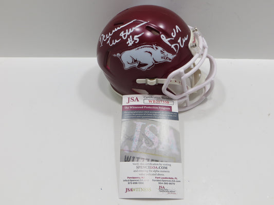 DARREN McFADDEN SIGNED ARKANSAS RAZORBACKS Riddell MINI HELMET wRunDMC BAS