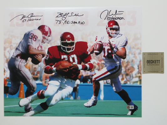 OKLAHOMA OU SOONERS HEISMAN BILLY SIMS STEVE OWENS JASON WHITE SIGNED Custom 16x20 BAS