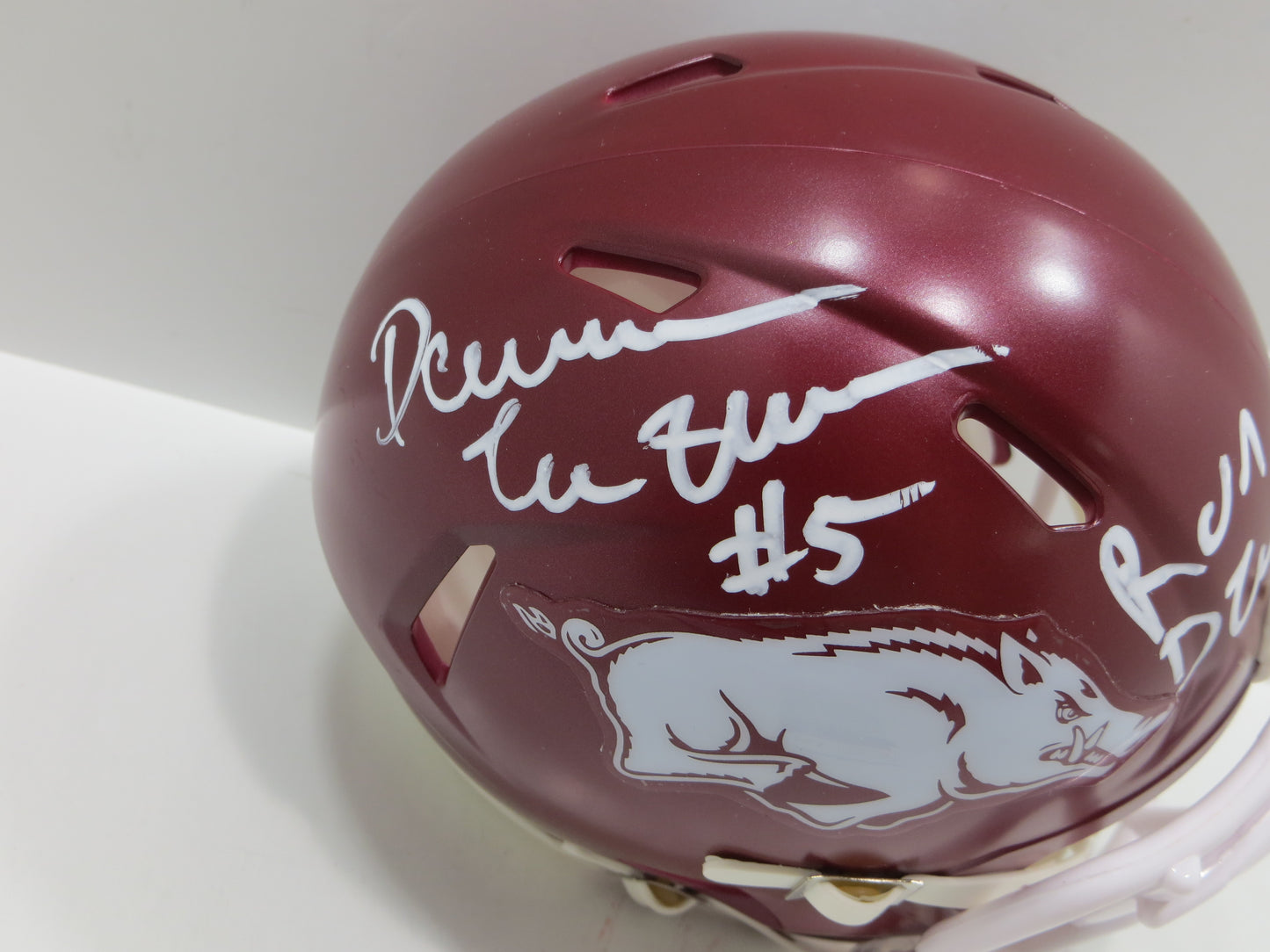 DARREN McFADDEN SIGNED ARKANSAS RAZORBACKS Riddell MINI HELMET wRunDMC BAS