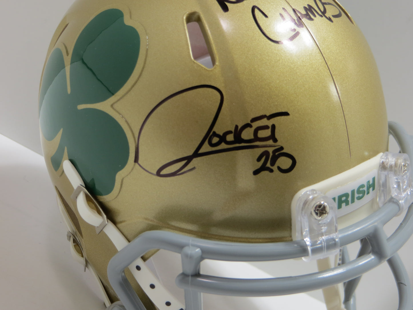 RAGHIB ROCKET ISMAIL SIGNED Shamrock NOTRE DAME MINI HELMET w/88NC BAS