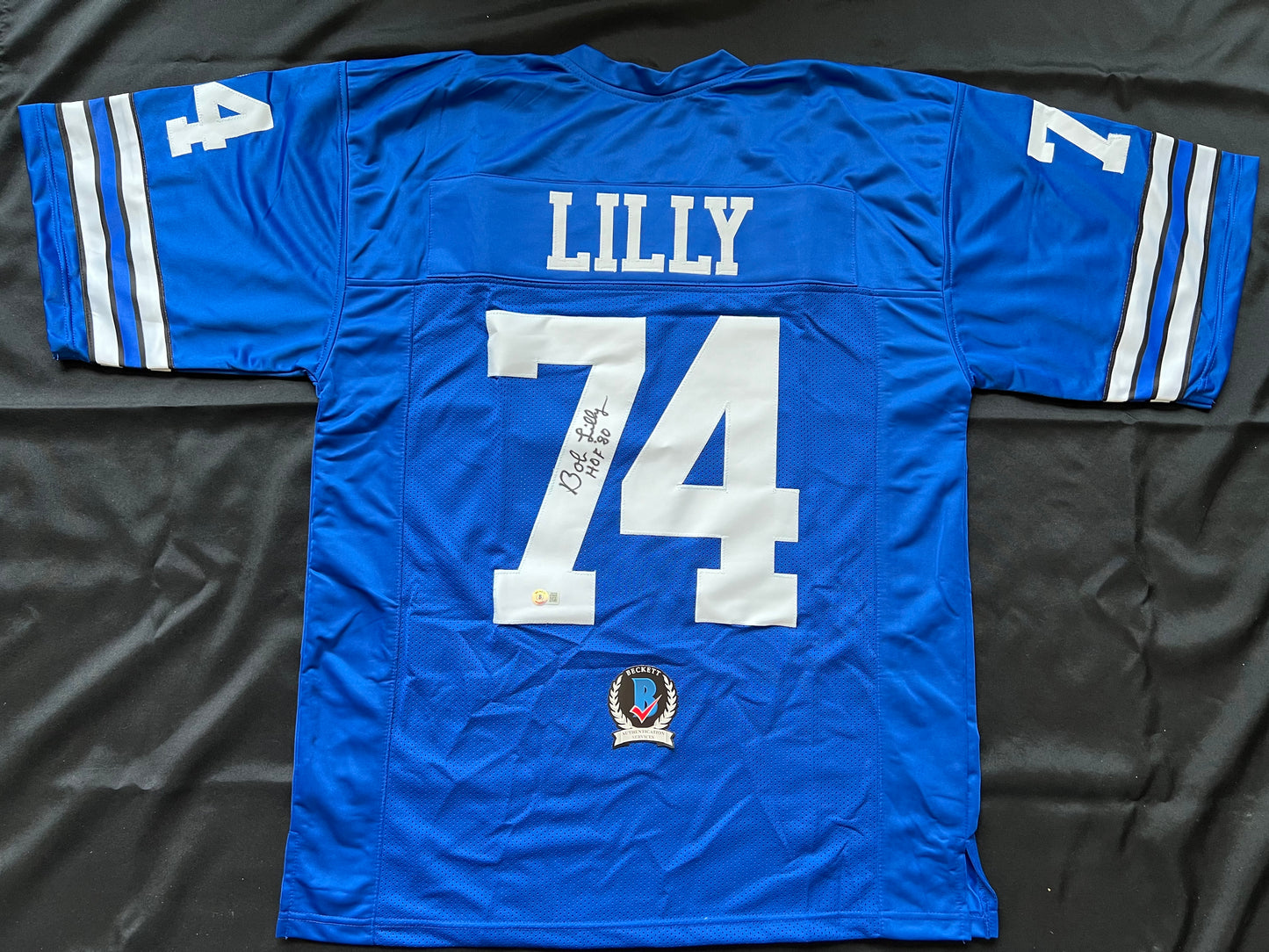BOB LILLY SIGNED BLUE JERSEY Size 2XL Dallas Cowboys w/HOF 80 BAS COA