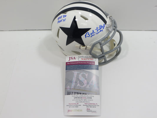 BOB LILLY SIGNED DALLAS COWBOYS MINI WHITE THROWBACK HELMET w/3 INSCs JSA