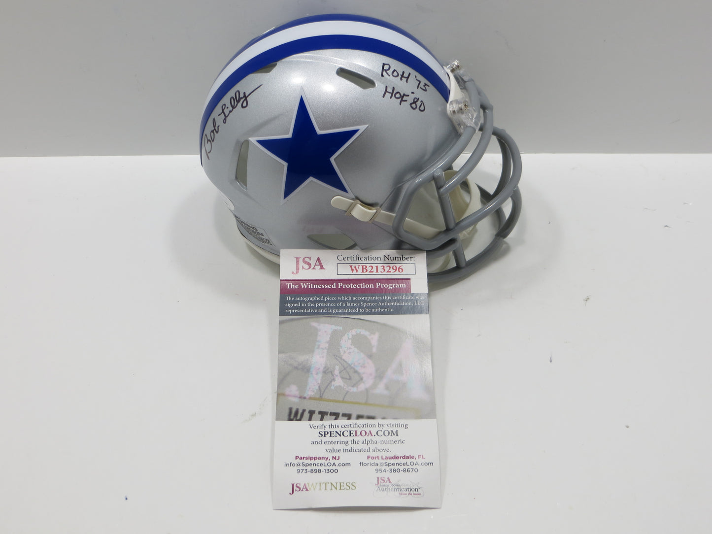 BOB LILLY SIGNED DALLAS COWBOYS RIDDELL MINI TB HELMET w/2 INSCs JSA COA
