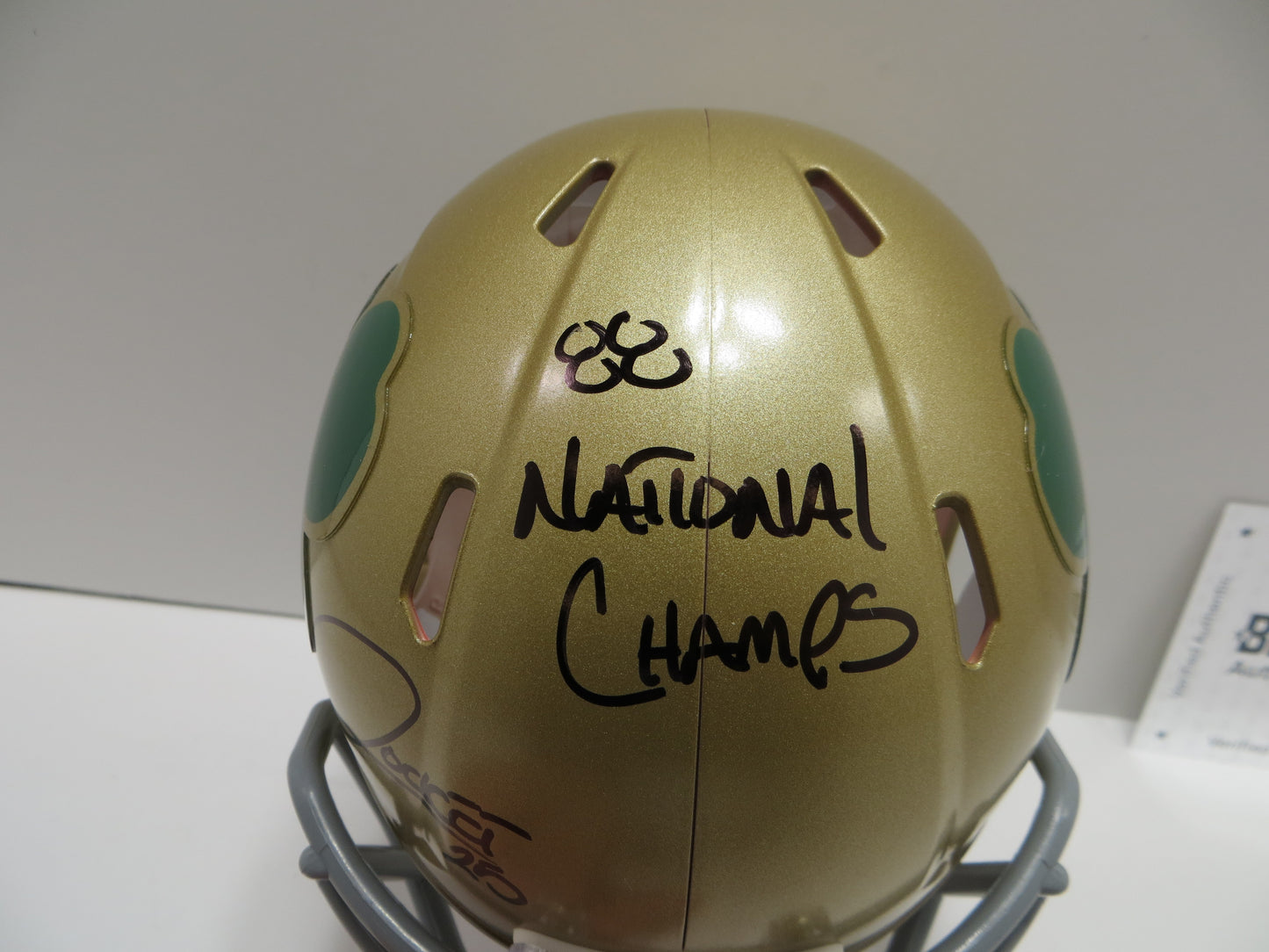 RAGHIB ROCKET ISMAIL SIGNED Shamrock NOTRE DAME MINI HELMET w/88NC BAS