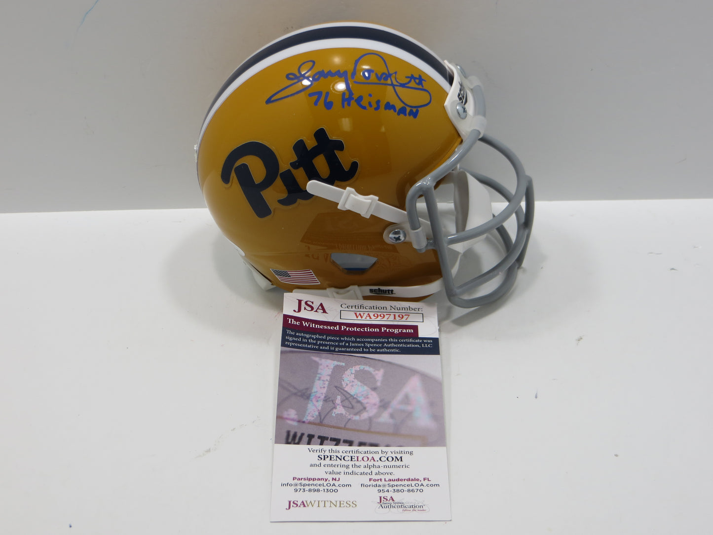 TONY DORSETT SIGNED PITT PANTHERS THROWBACK MINI HELMET w/76 HEISMAN JSA