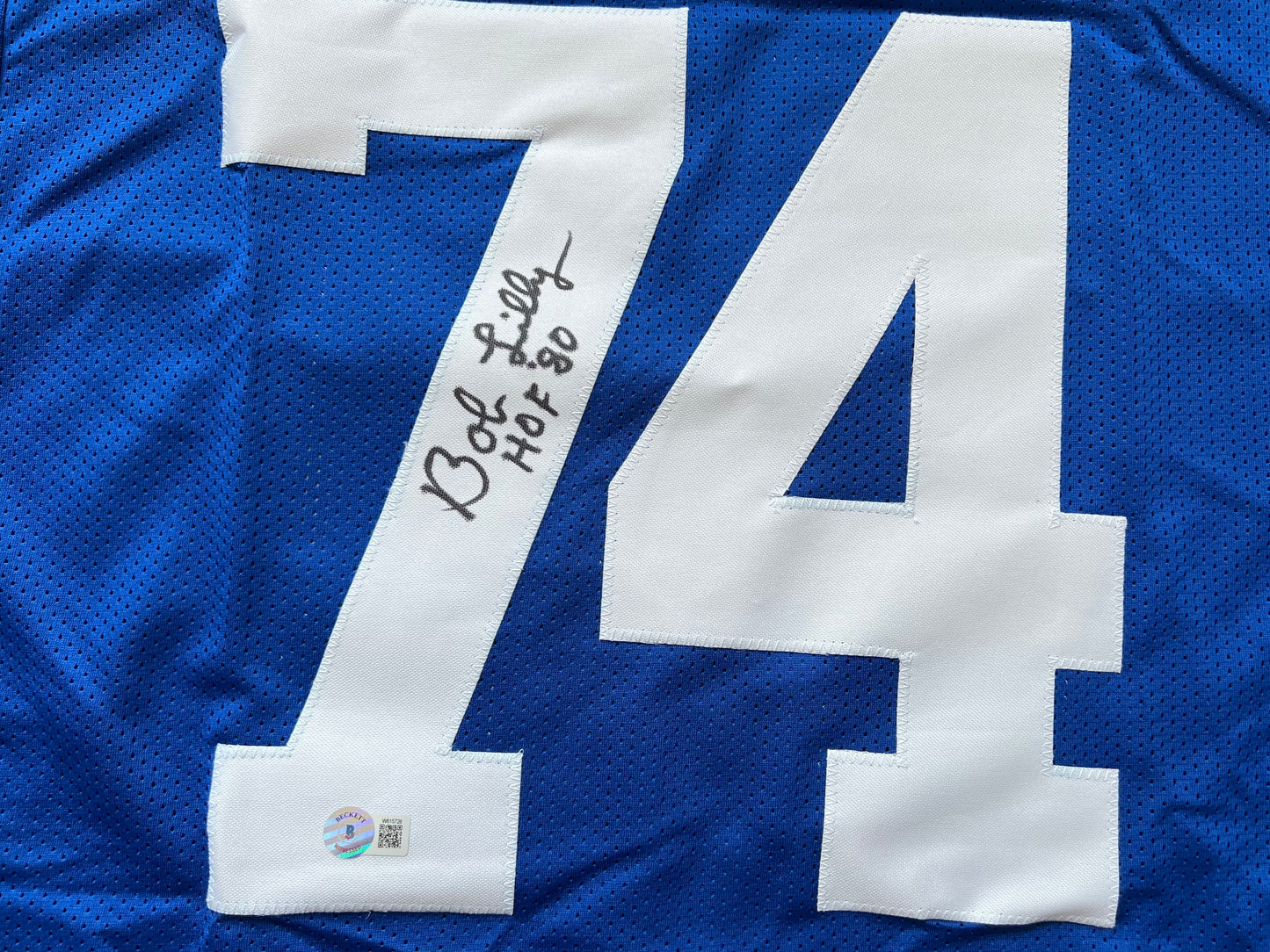BOB LILLY SIGNED BLUE JERSEY Size 2XL Dallas Cowboys w/HOF 80 BAS COA