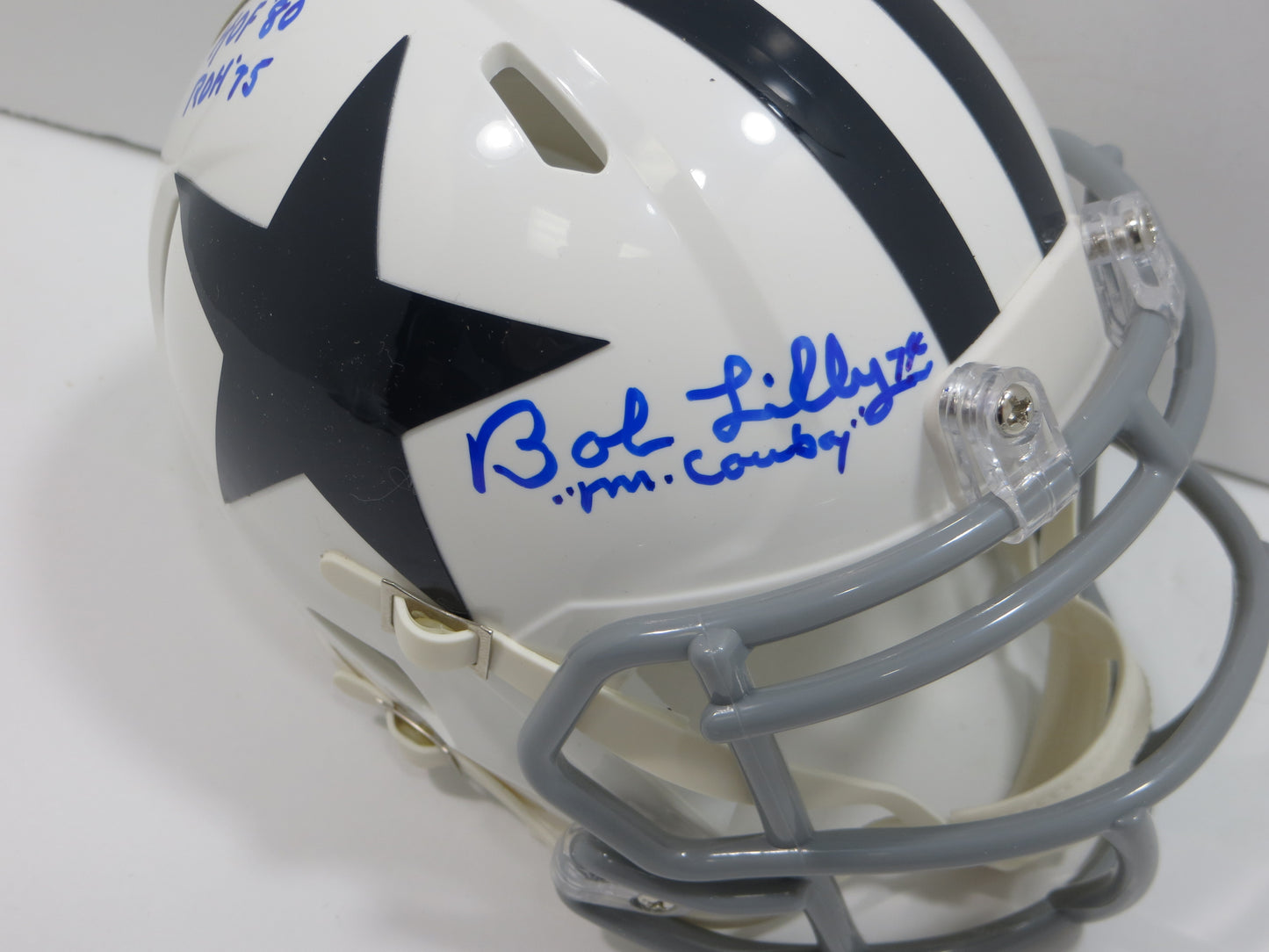 BOB LILLY SIGNED DALLAS COWBOYS MINI WHITE THROWBACK HELMET w/3 INSCs JSA