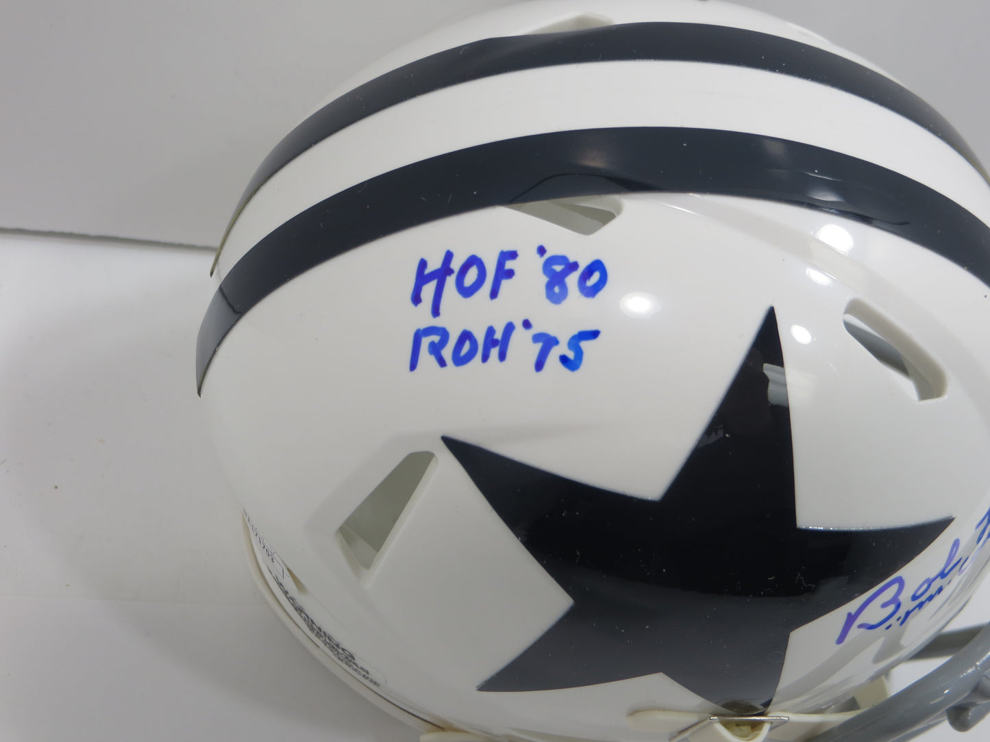BOB LILLY SIGNED DALLAS COWBOYS MINI WHITE THROWBACK HELMET w/3 INSCs JSA