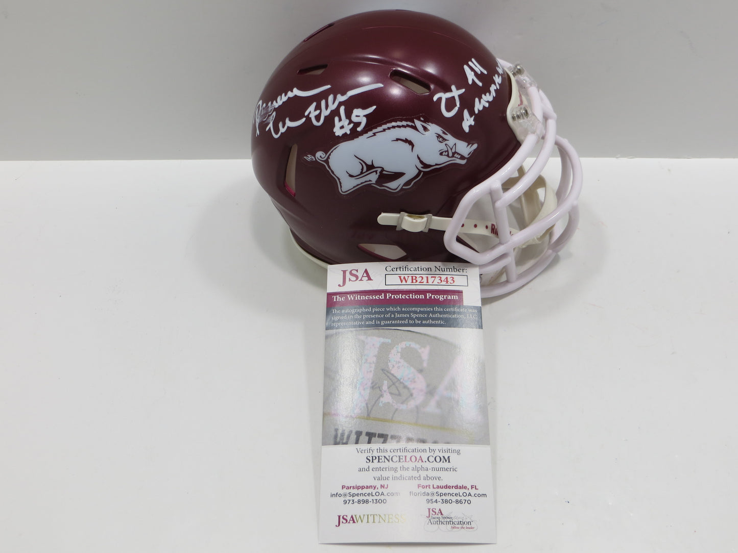 DARREN McFADDEN SIGNED ARKANSAS RAZORBACKS Riddell MINI HELMET w/2xAA BAS