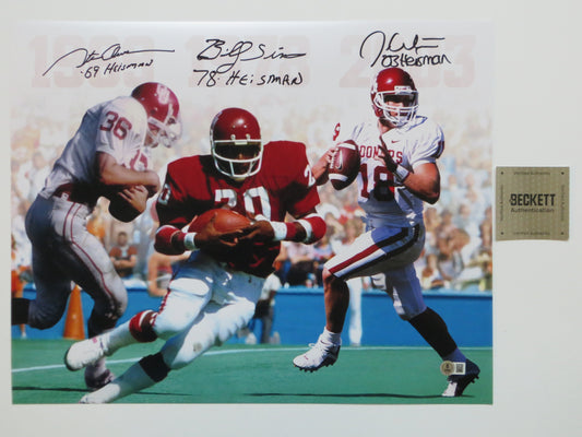 OKLAHOMA OU SOONERS HEISMAN BILLY SIMS STEVE OWENS JASON WHITE SIGNED Custom 16x20 BAS