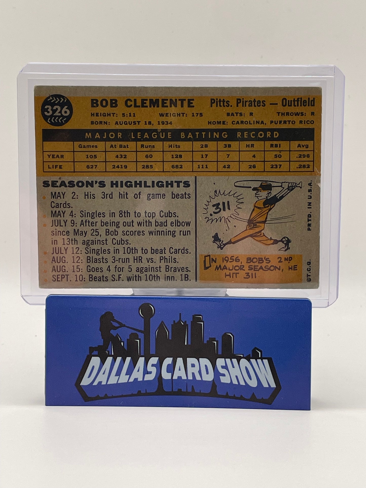 1960 Topps Roberto Clemente Called Bob on Card #326 Pirates