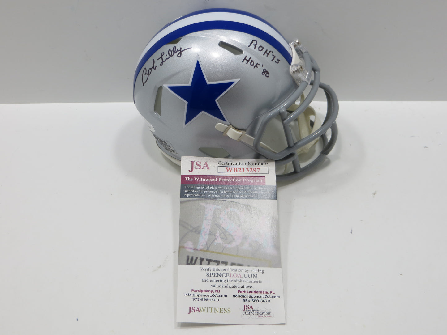 BOB LILLY SIGNED DALLAS COWBOYS RIDDELL MINI TB HELMET w/2 INSCs JSA COA