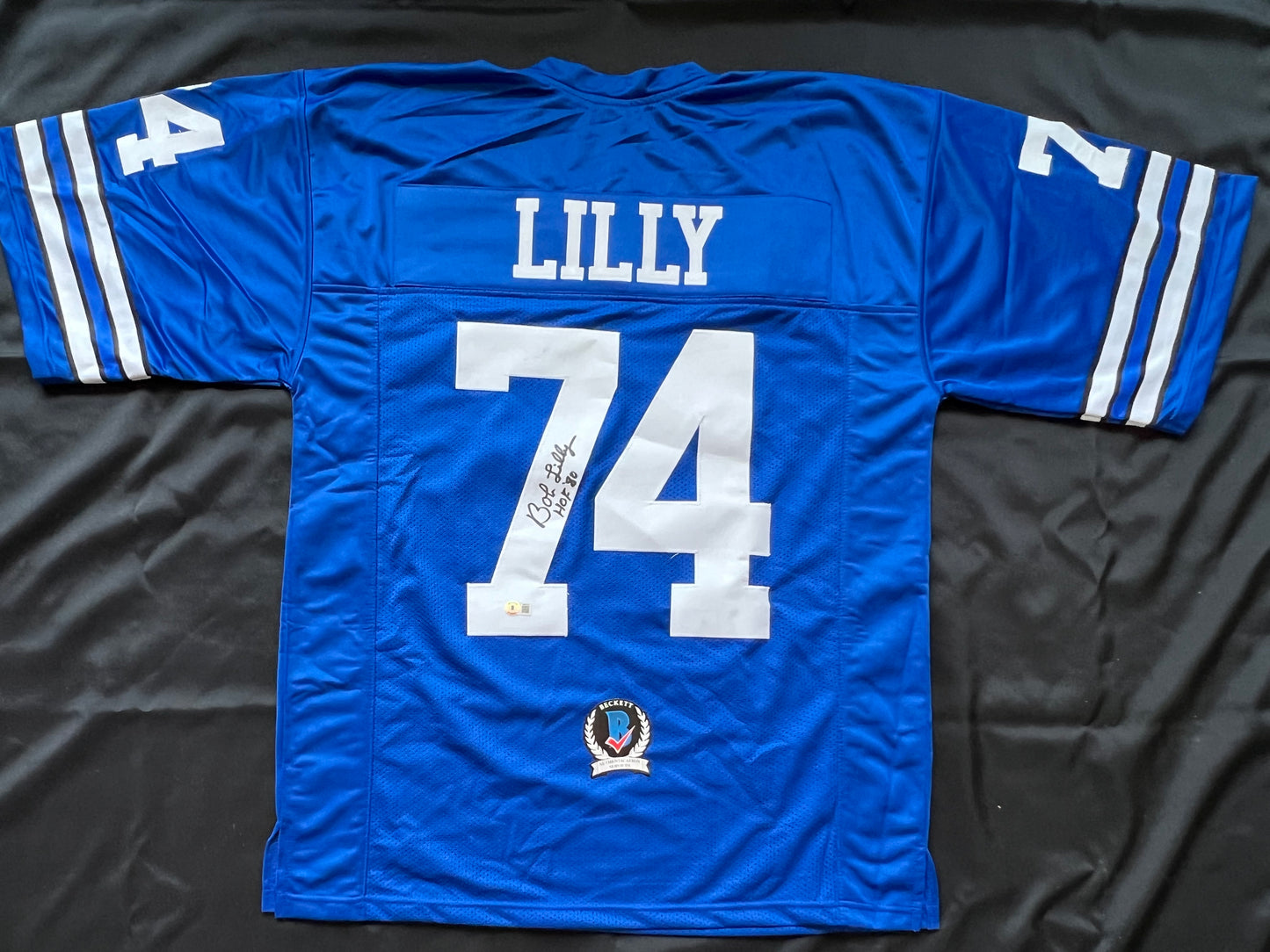 BOB LILLY SIGNED BLUE JERSEY Size 2XL Dallas Cowboys w/HOF 80 BAS COA