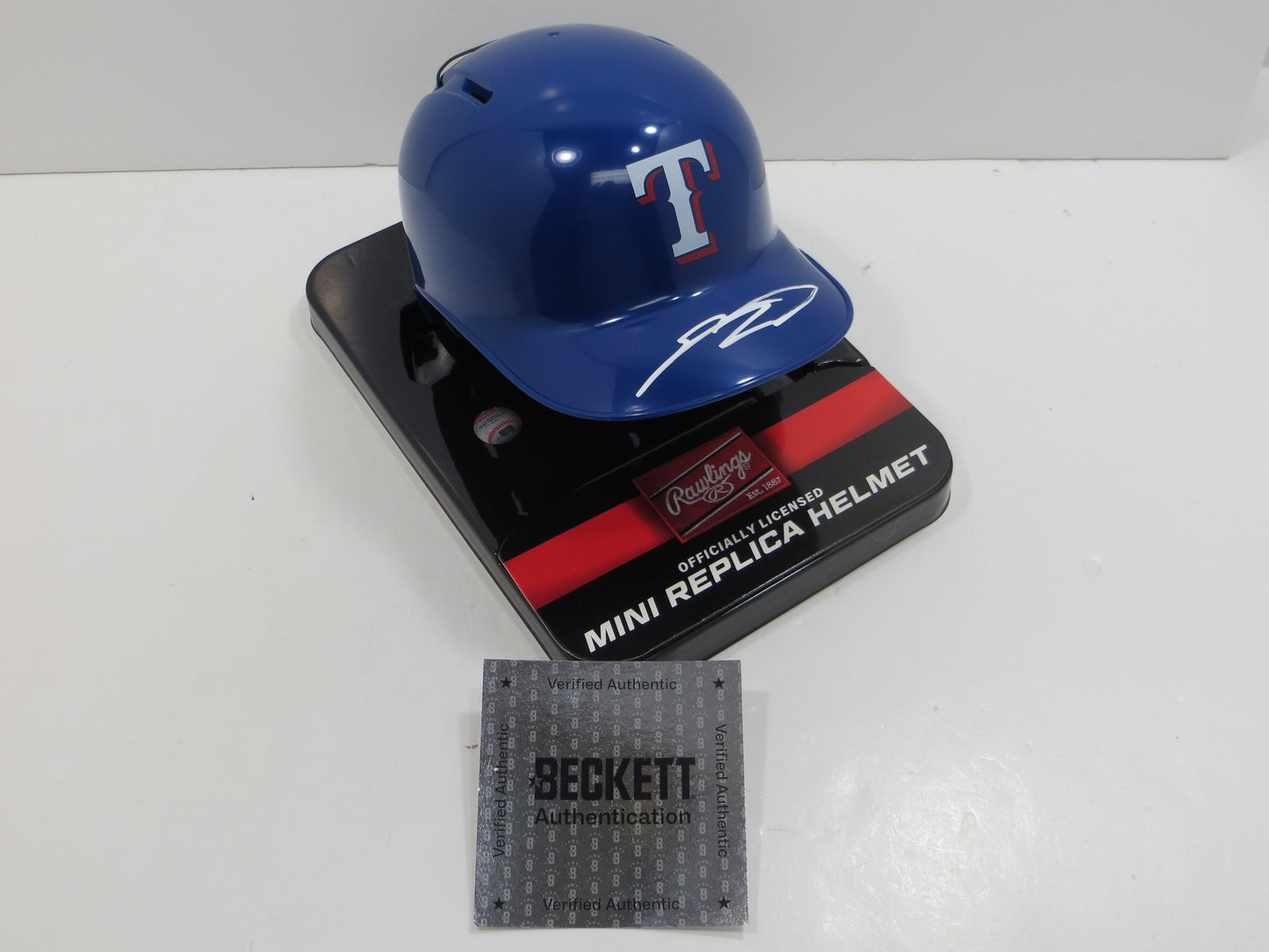 SEBASTIAN WALCOTT SIGNED TEXAS RANGERS MINI RAWLINGS BATTING HELMET BAS