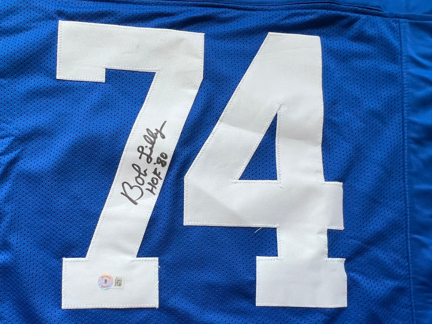 BOB LILLY SIGNED BLUE JERSEY Size 2XL Dallas Cowboys w/HOF 80 BAS COA