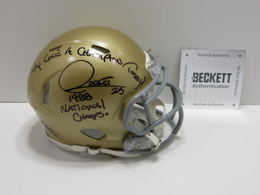 RAGHIB ROCKET ISMAIL SIGNED NOTRE DAME MINI HELMET w/2INSC BAS COA