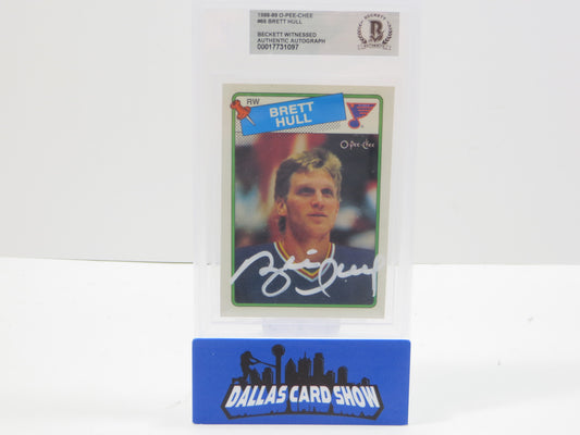 BRETT HULL SIGNED 1988-89 O-Pee-Chee OPC #66 BAS BGS SLAB St Louis Blues Stars