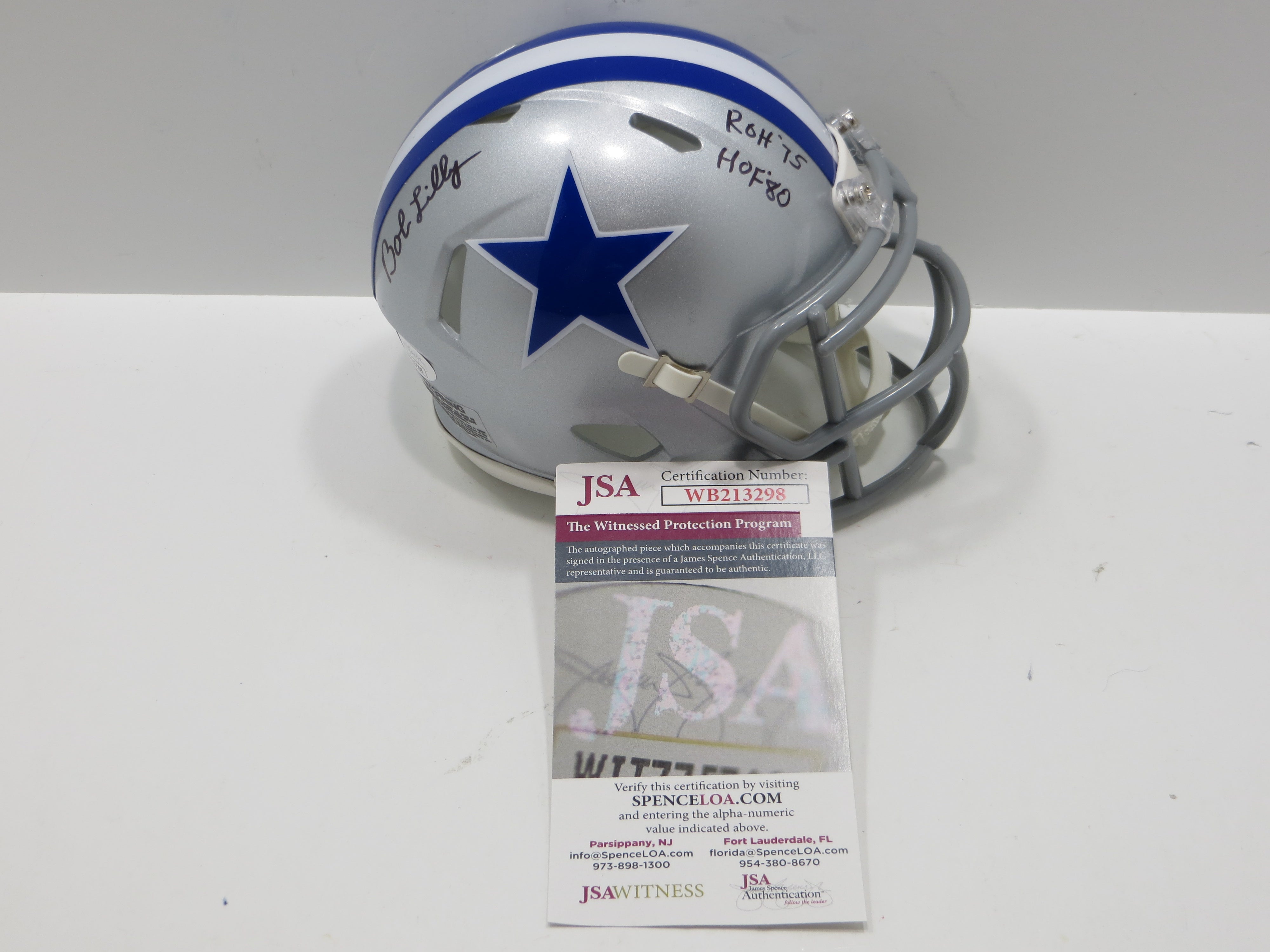 Lilly Riddell BOB LILLY SIGNED DALLAS COWBOYS RIDDELL MINI TB HELMET w/2 INSCs JSA C ...