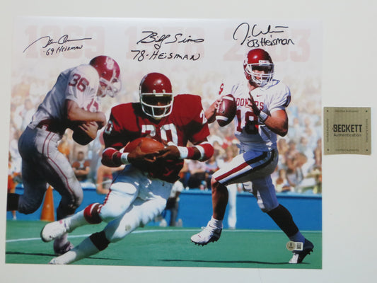 OKLAHOMA OU SOONERS HEISMAN BILLY SIMS STEVE OWENS JASON WHITE SIGNED Custom 16x20 BAS