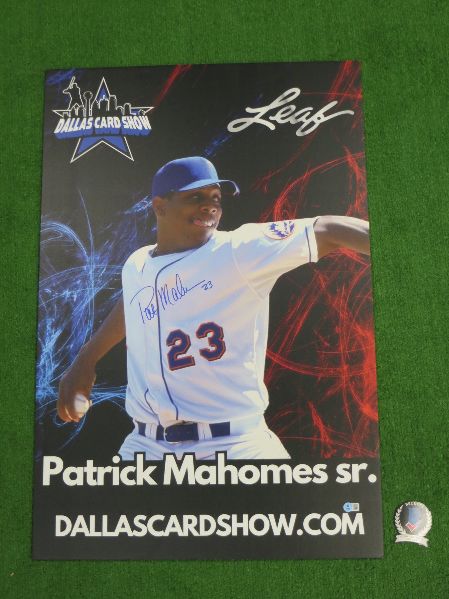 PAT MAHOMES SR. SIGNED 24x36 Dallas Card Show FOAM BOARD BAS COA