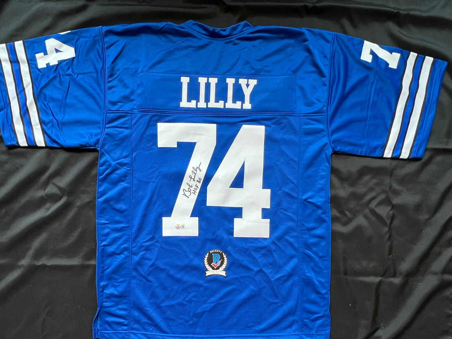 BOB LILLY SIGNED BLUE JERSEY Size 2XL Dallas Cowboys w/HOF 80 BAS COA